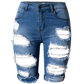 

Summer high waist Women's Pencil Shorts Hole Denims Short skinny Jean Short Fashion plus size 34-46