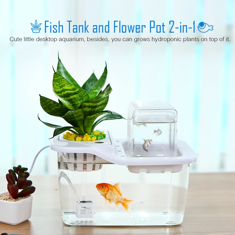 Mini Aquaponics Ecosystem Hydroponics Fish Tank Water Garden Ecological Fish Tank Aquarium Small ...