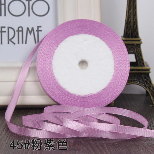 25 Yards/roll) Satin Ribbon Gift Packing Christmas Decoration Diy Ribbons Handmade Bow Craft Ribbons Card Gifts Wrapping 6mm - Цвет: pink purple