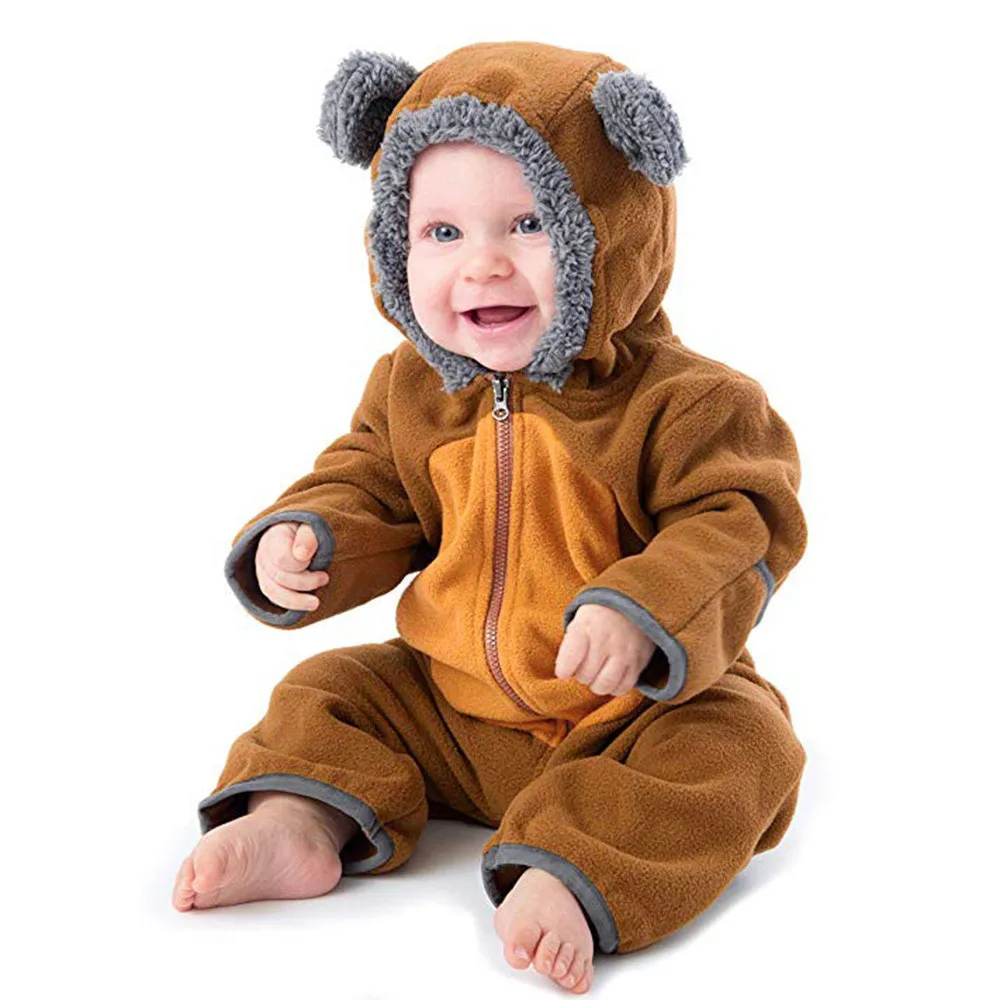 

Baby Rompers Boys Clothes Newborn Cartoon Pajamas Warm Winter Animal Ears Coral Fleece Hoodies Girls Roupas Bebe Infant Jumpsuit