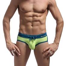 Мужские купальники бикини плавательный плавки, пикантное Нижнее белье Плавки пляжная одежда лоскутный купальник шорты Купальники Brave person