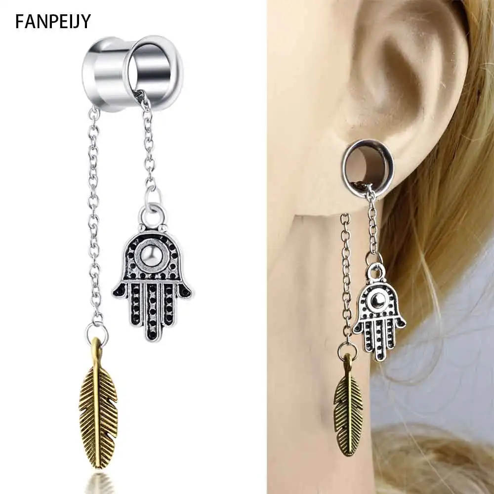 Fanpeijy 2pcs Woman Dangling Ear Hollow Tunnels Plugs Expander Strecher