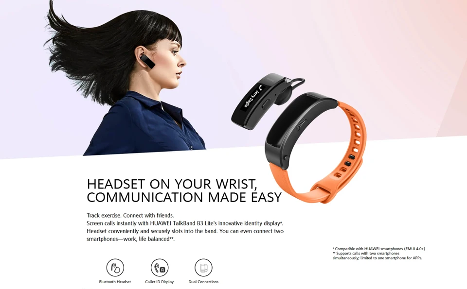 Смарт-браслет huawei Talkband B3 Lite, bluetooth-гарнитура, ответ/завершение вызова, запуск, сон, Автотрек, будильник, сообщение