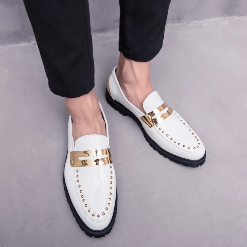 Мужские модельные туфли с заклепками; Роскошные официальные кожаные туфли в итальянском стиле; Туфли-оксфорды на толстой подошве без шнуровки; туфли-лодочки для офиса; свадебные туфли