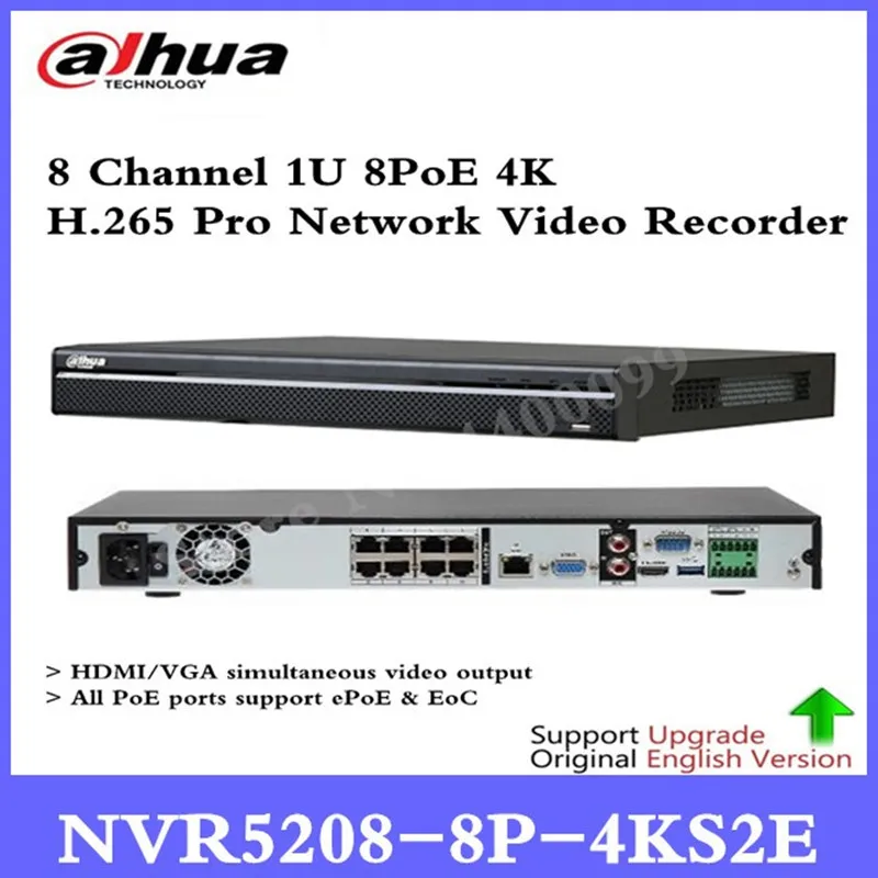 Оригинальный DH многоязычный NVR5208-8P-4KS2E 8CH 1U 4 К к &amp H.265 8 портов PoE поддержка ePoE EoC Onvif