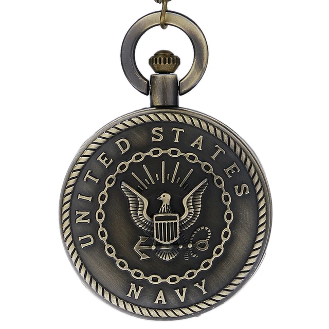 US United States NAVY Theme Antique Bronze Pocket Watch With Chain Necklace Best US United States NAVY Theme Antique Bronze Pocket Watch With Chain Necklace Best