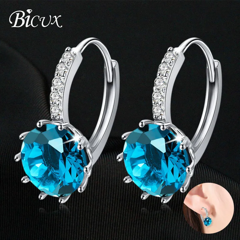 

BICUX Fashion Korean Geometric 10 Color Crystal Stud Earrings for Women Girl Party Zircon Element Earring Jewelry Wholesale Gift
