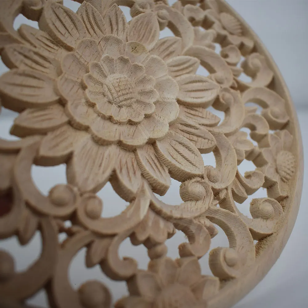 Резной цветок резьба по дереву круглые аппликации для мебели шкаф Неокрашенный деревянный наклейка-накладка декоративные миниатюрные фигурки