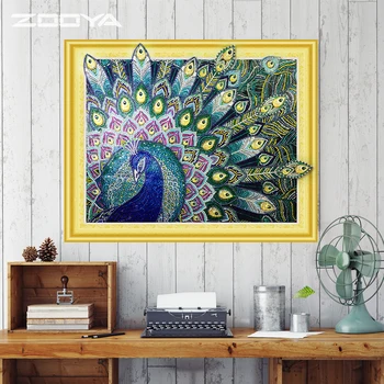 

ZOOYA 5D DIY Diamond Christmas Card Cartoon Peacock Diamond Painting Cross Stitch Round Half Embroidery Mosaic Decoration R017
