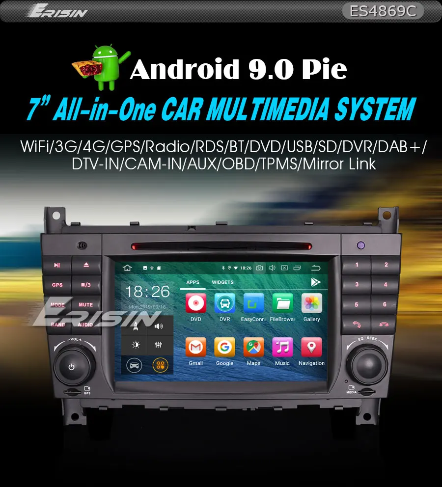 Clearance 7" Android 9.0 OS Car DVD Multimedia Navigation GPS Radio for Mercedes-Benz C-Class W203 2004-2007 & CLK-Class W209 2005-2011 1