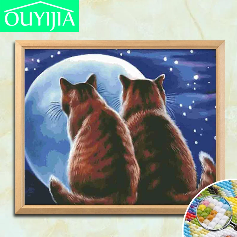 OUYIJIA Лунный кот 5D DIY алмаз живопись полный квадратный Diamante мозаика Вышивка