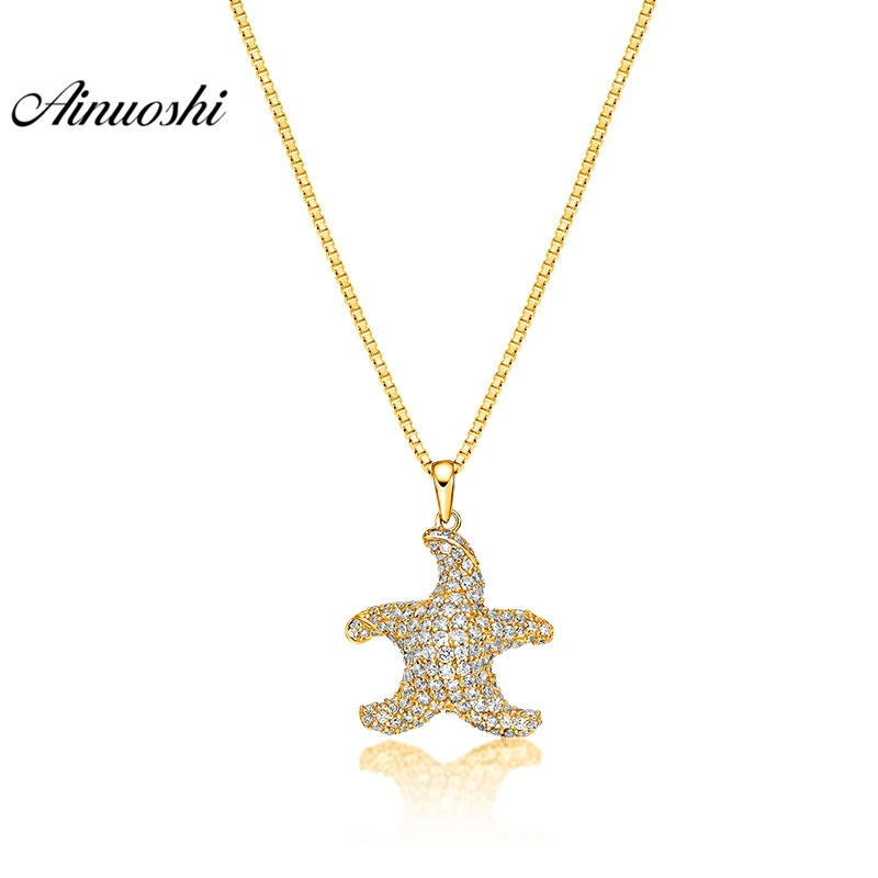 

AINUOSHI 10K Solid Yellow Gold Pendant Shining Starfish Pendant SONA Diamond Women Men Children Jewelry 2.1g Separate Pendant