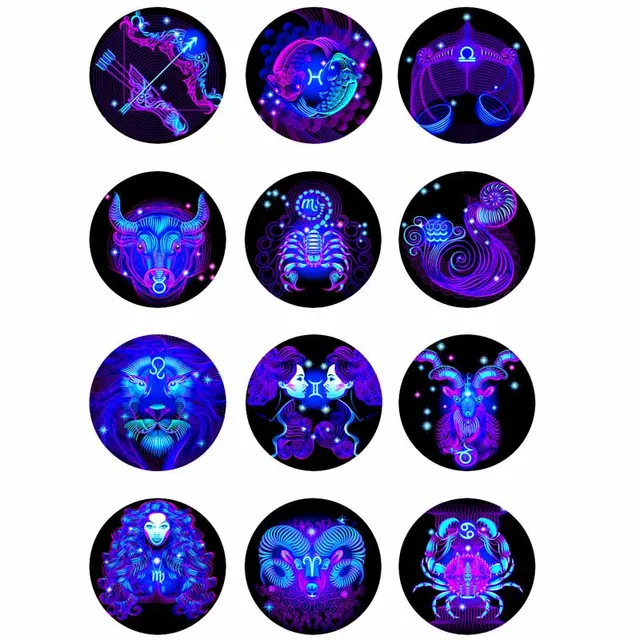 10mm 14mm 16mm 12mm 20mm 25mm 393 12pcs/lot Zodiac Mix Round Glass Cabochons Jewelry Findings 18mm Snap Button Charm Bracelet 3