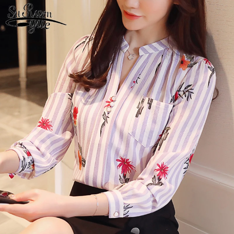 Осенняя модная женская блузка, корейский стиль, тонкая кружевная рубашка с длинным рукавом, верхняя одежда без подкладки, открытая, стоячий воротник 1363 45