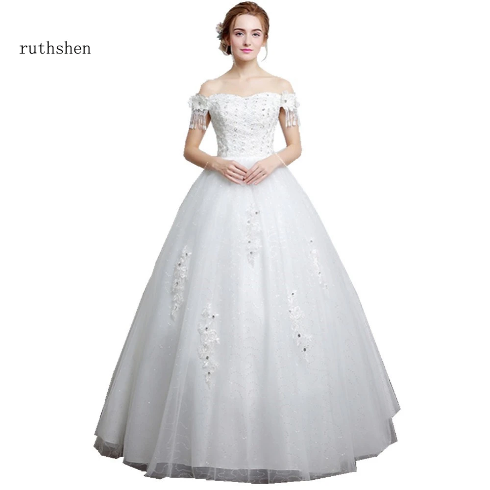 

TIANMIYUEDING Real Photo Bridal Dress 2017 Korea Sequined Lace Wedding Dress Princess Wedding Gowns Cheap Off Shoulder