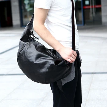 

Chu JJ Men's Leather Bags Fashion Classic Men Messenger Bags Casual Shoulder Hobos Bag Travel Bag Big Capacity Handbag