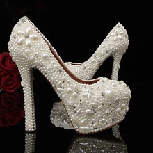 Popular New Ivory Woman Bridal Shoes Lady Rhinestone Crystal Party Prom Shoes Lovely Imitation Pearl Woman Wedding Dress Shoes