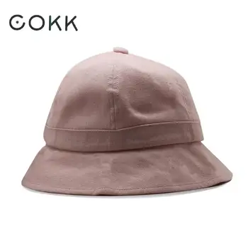 

COKK Bucket Hat Women Lady Summer Beach Wide Brim Fisherman Hat Female Flower Pattern With Belt Bob Hat Fishing Cap New Black