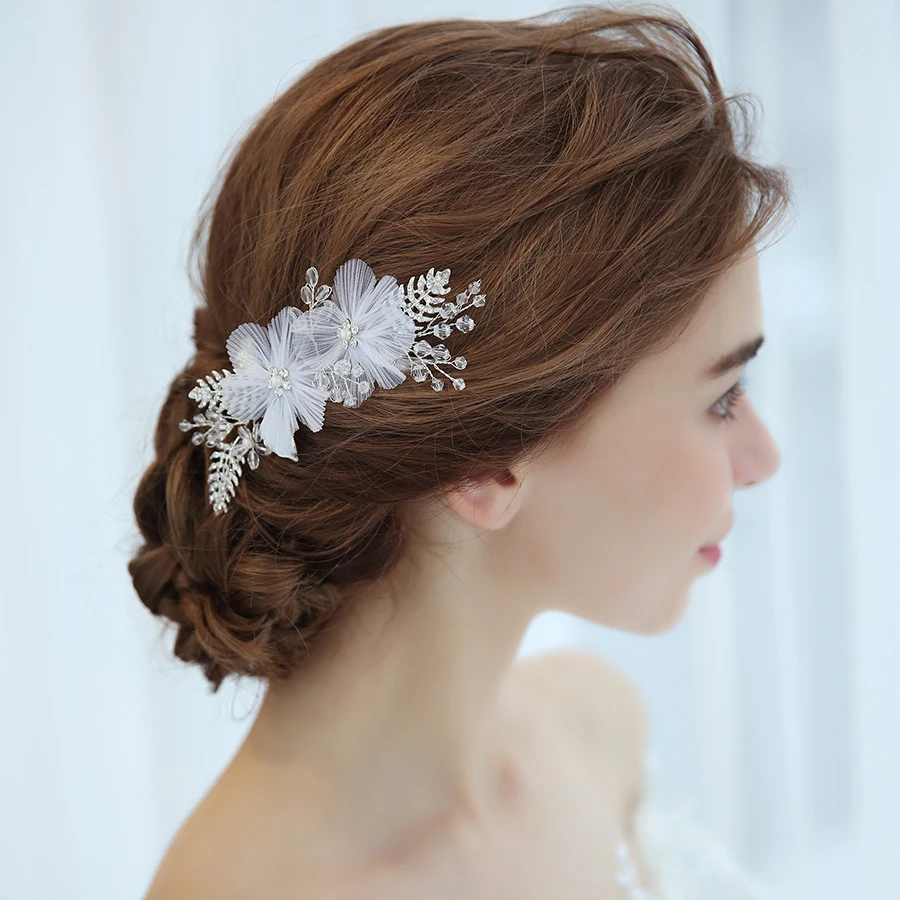 

1pc/lot Luxury White Flower Rhinestone Alloy Hair Combs For Bridal Hair Decoration Accessories Head Jewelry Ornament For Women