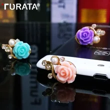 Универсальная противопылевая заглушка TURATA с розами для 3,5 мм, Аксессуары для мобильных телефонов, наушники с 3D кристаллами, бусинами и грушей для iPhone 5, 5S, 6