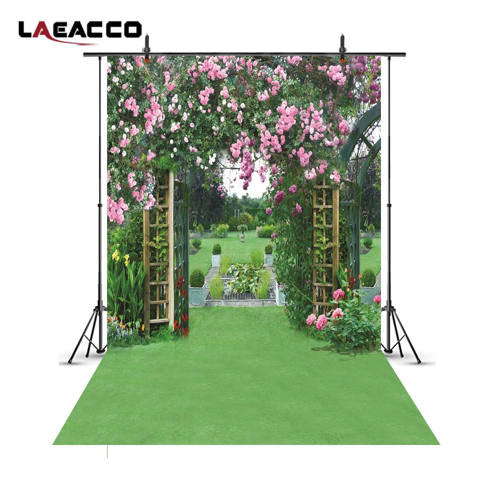 Laeacco зеленый сад цветочные арки ворота фотографии фоны Виниловые настраиваемые фотографии фоны реквизит для фотостудии