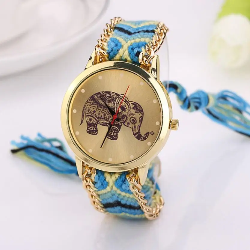 

Relogio Feminino Women Elephant Pattern Clocks Weaved Rope Band Bracelet Quartz Dial Wrist Watches Ladies' Gifts Hot Sale HK&40