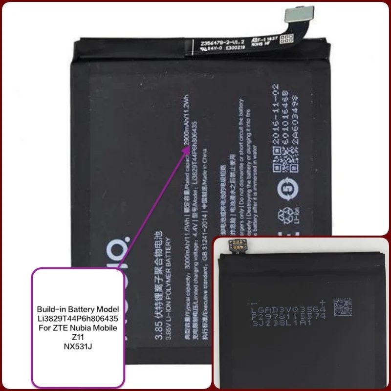 

Battery suitable for ZTE mobile with battery model Li3829T44P6h806435 for Z11 and NX531J