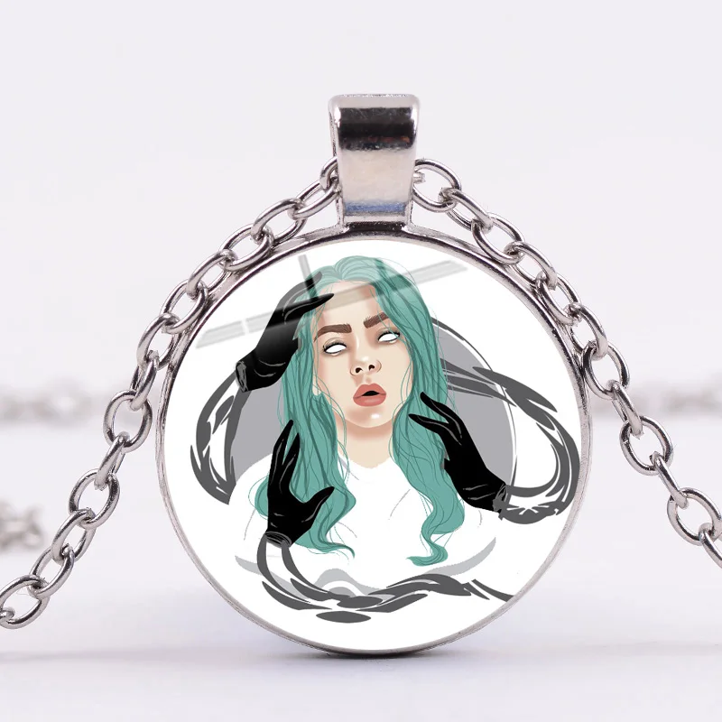 SONGDA Hot Billie Eilish, ожерелье для фанатов, модная певица, Harajuku, принт, стеклянный кабошон ручной работы, ожерелье с подвеской, металлическая цепочка в стиле панк - Окраска металла: Style 11