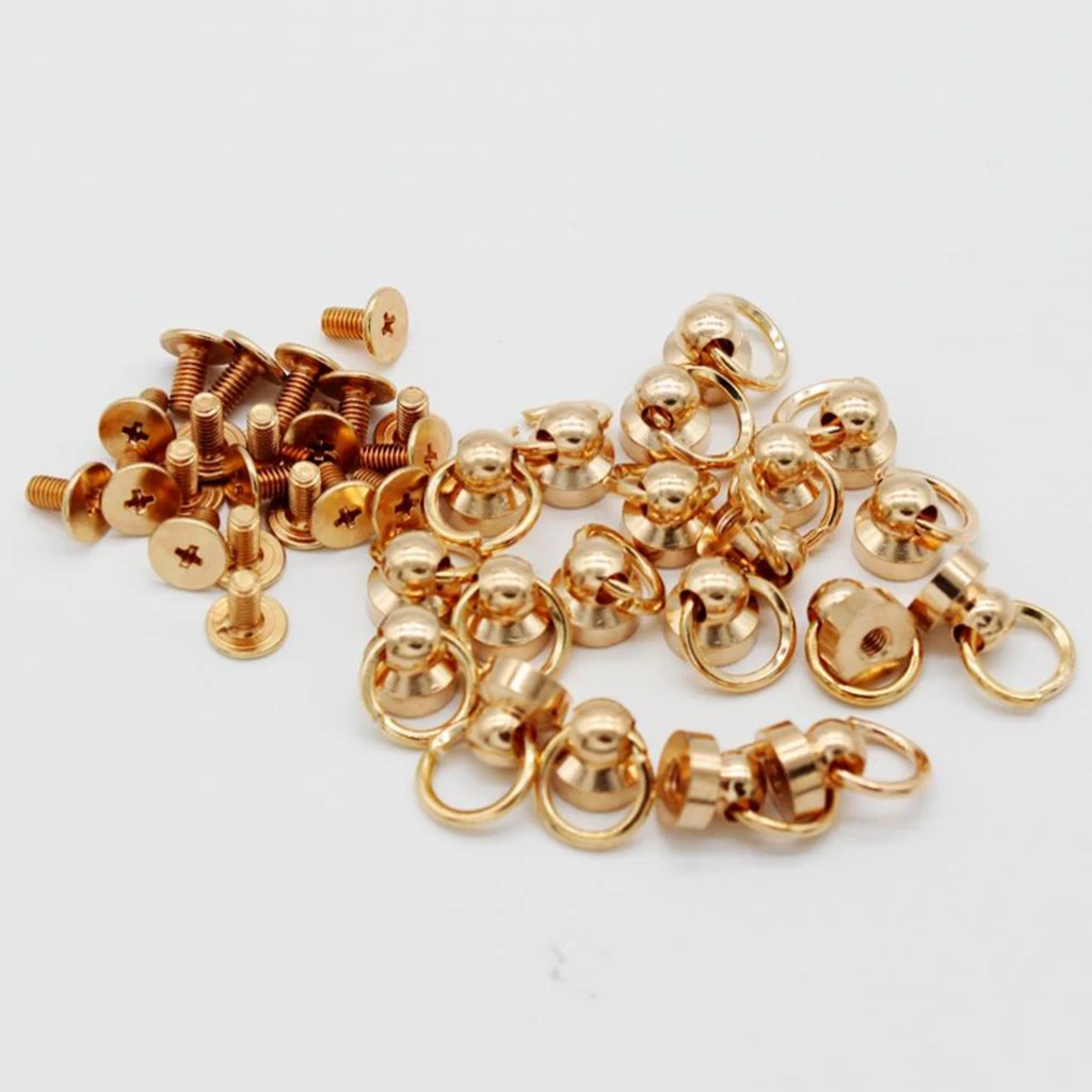 20pcs Brass Rivet Studs Screw Back Round Head O Ring Leather Craft Punk SpotS