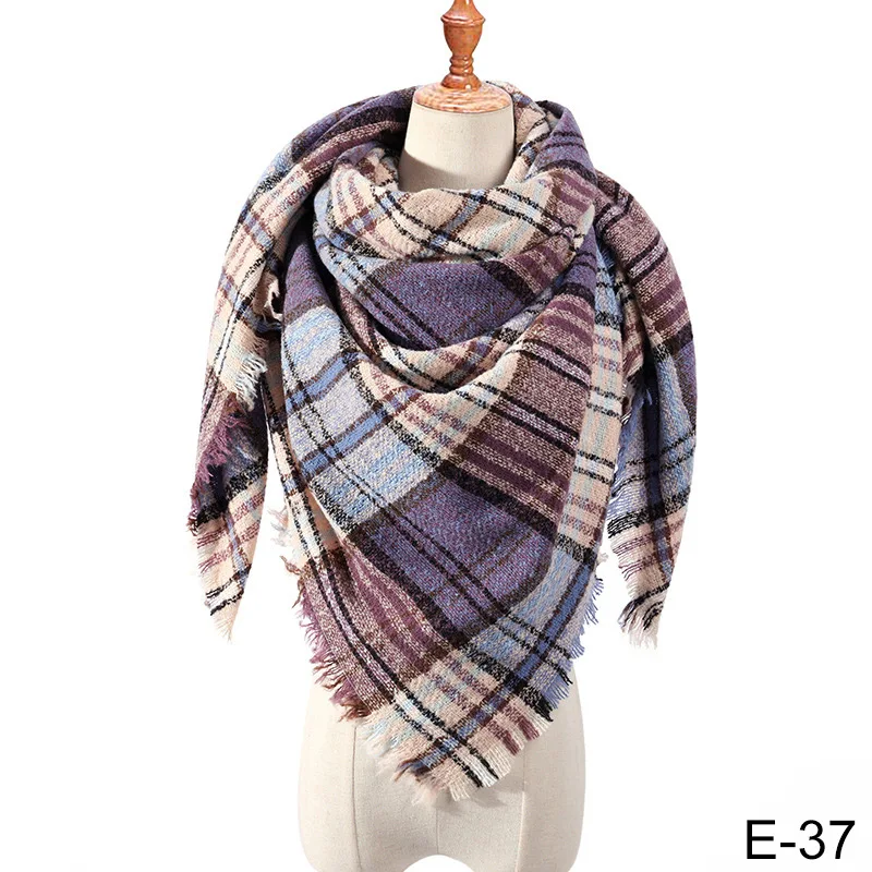 Зимний женский шарф в клетку, теплый модный треугольный шарф, независимый дизайн, весеннее женское одеяло - Цвет: 37
