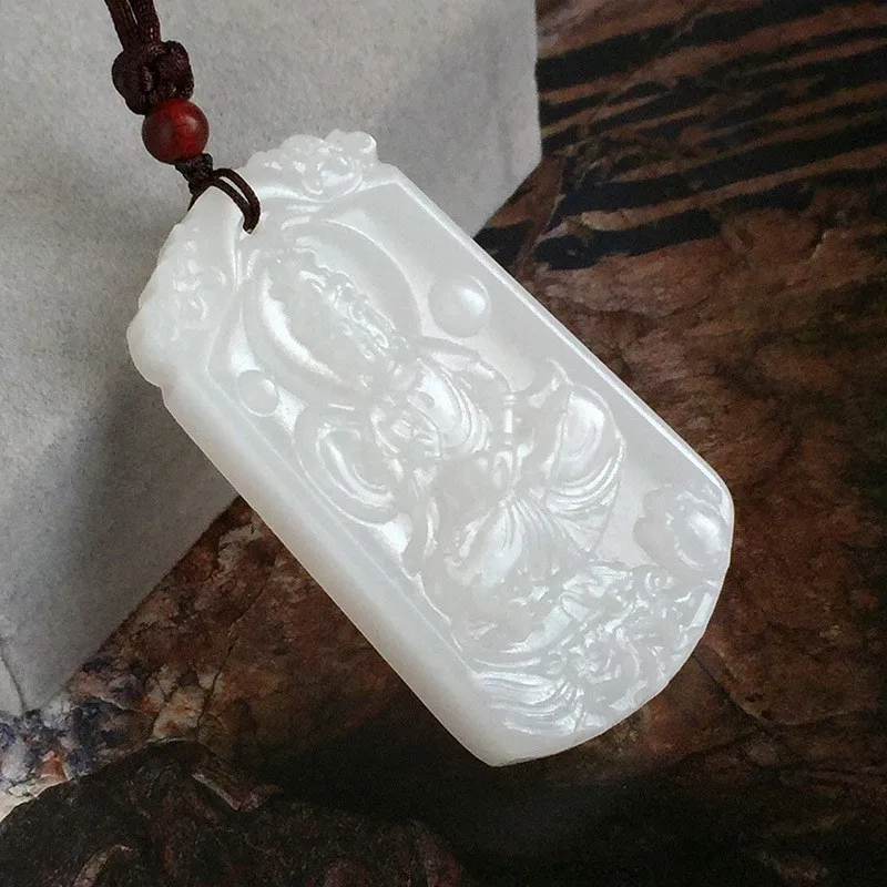 Koraba Fine Jewelry Natural Afghanistan White Jade Ruyi Kwan-yin Bodhisattva Guanyin Buddha Pendant Necklace Free Shipping | Украшения и