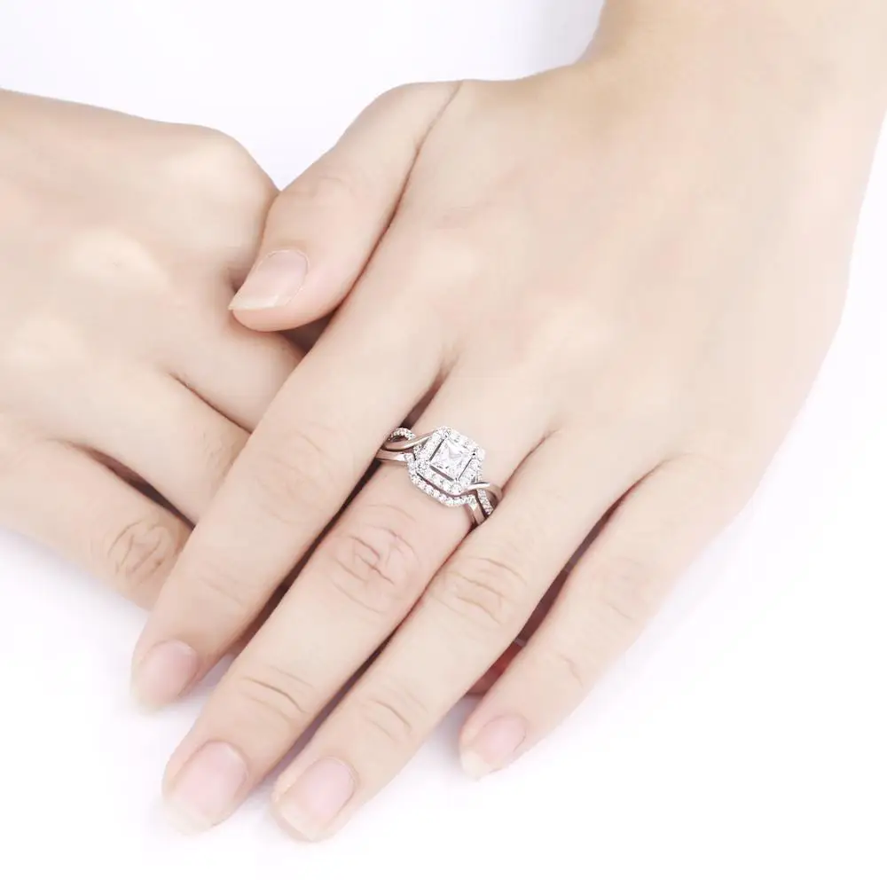 Newshe 1Ct Принцесса Cut CZ Твердые 925 пробы Серебряные наборы обручальных колец обручальное кольцо модные ювелирные изделия для женщин 1R0005
