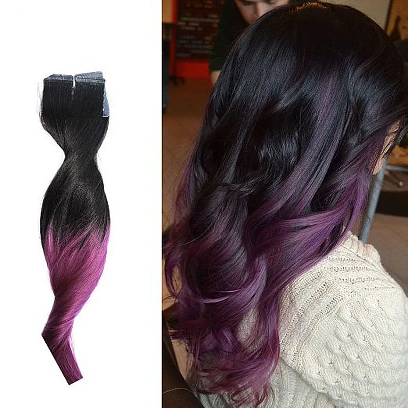 Tape In Extensions Dip Dye Ombre1b Violet Blayage Human Hair