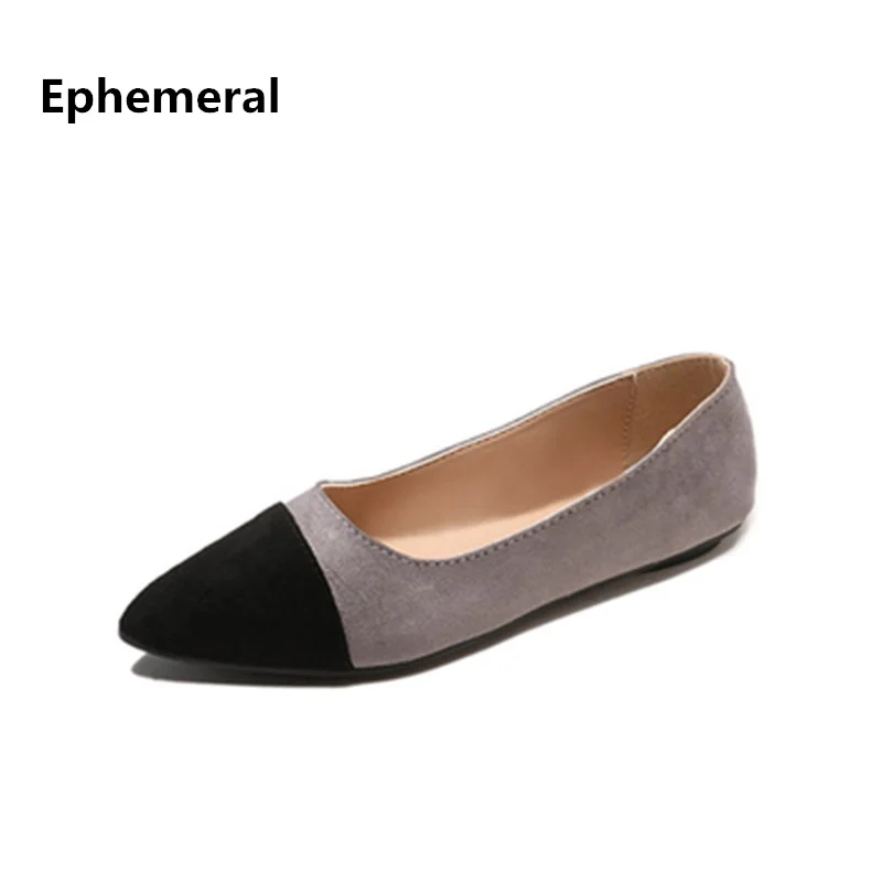 

Lady's catchpenny big size Flat heels 34-45 44 Patchwork flock soft pointed toe patching Slip-Ons shoes summer style Black Pink