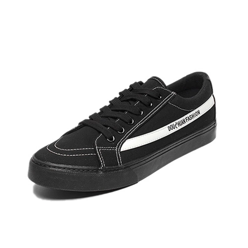 Canvas Shoes Black White Skating Sneakers For Men Lace Up School Boys ...