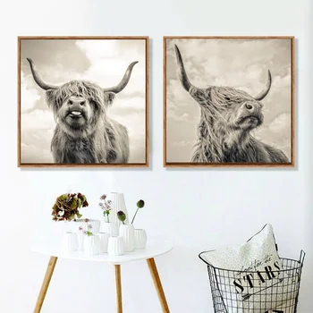 

SCOTTISH HIGHLAND COW Animal Art Poster Canvas Painting Wall Pictures for Living Room