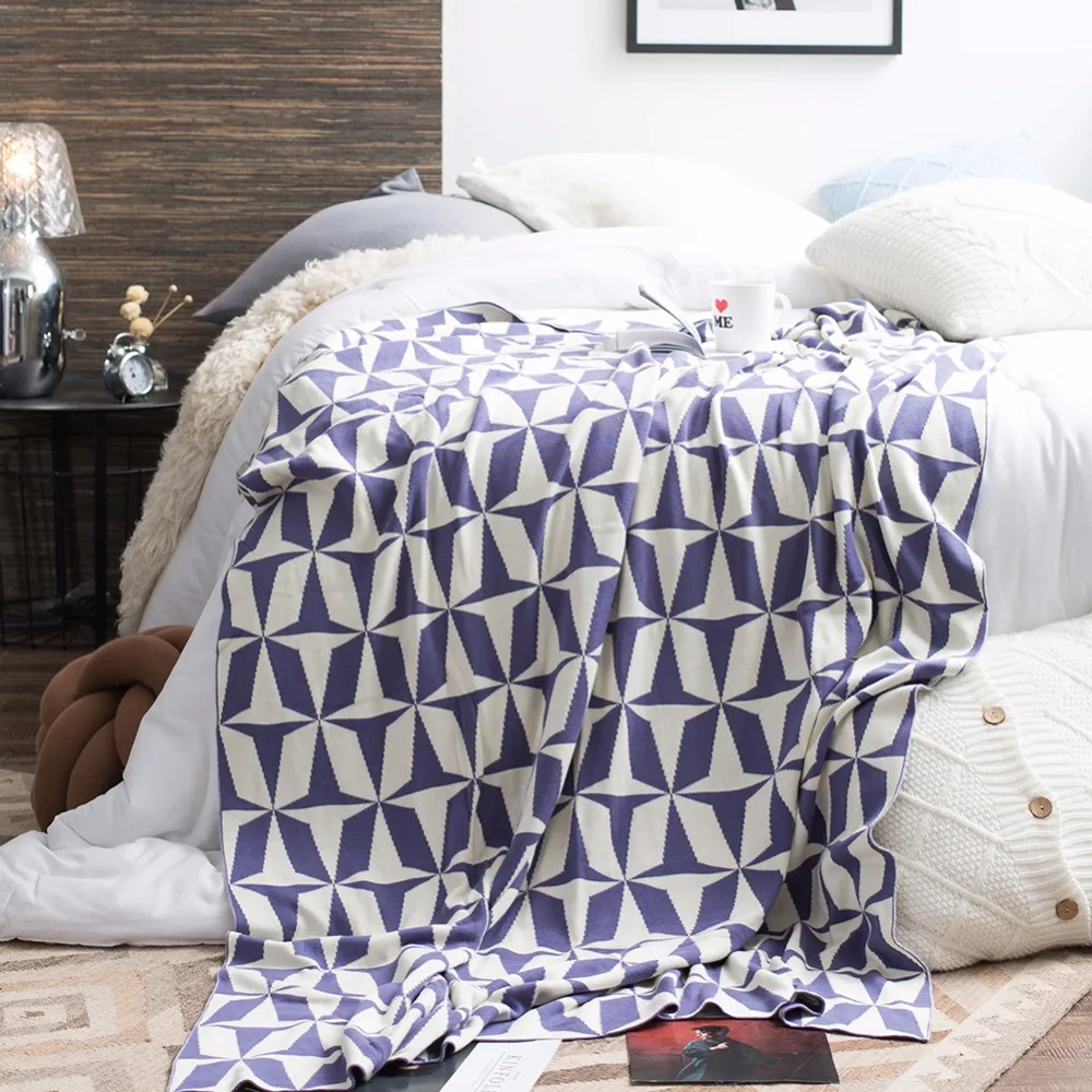 

Purple White Rectangle Pattern Blanket 1Pcs Bedding Blankets For Bed Soft Fluffy Warm Coberto Bedspread Blankets 130X180CM Size