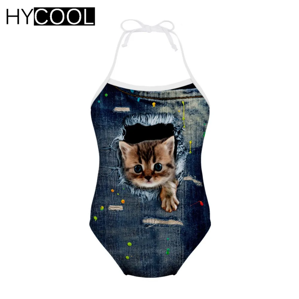 HYCOOL Children Swimwear One Piece Funny Kitty Cats Animals Printed