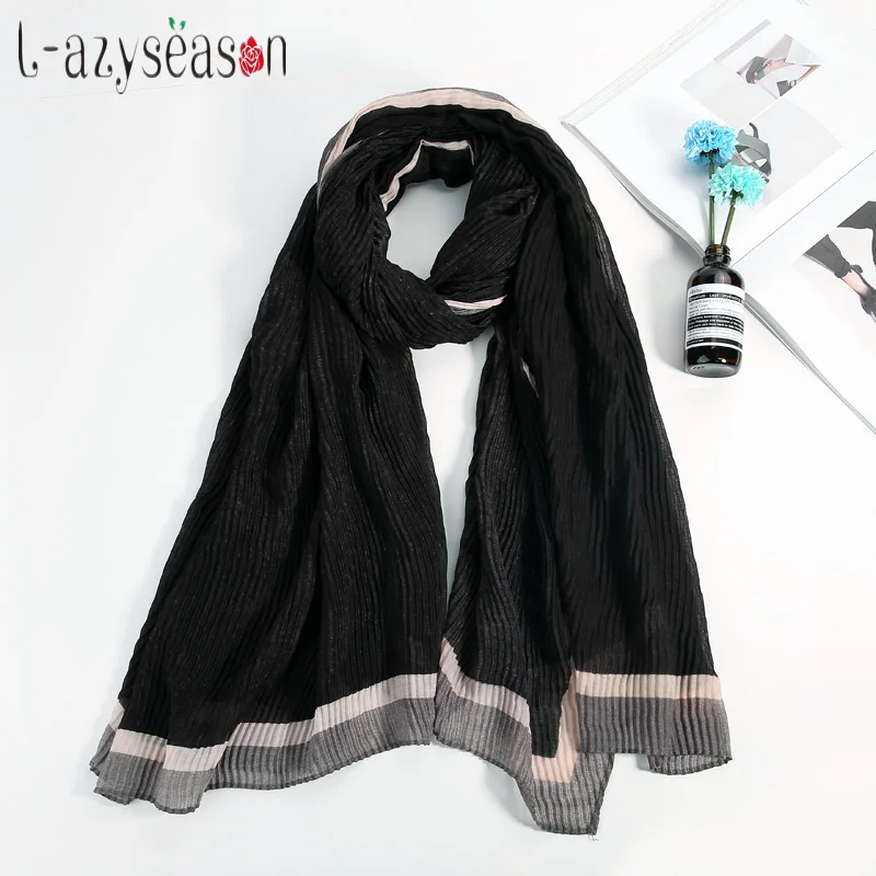 

2018 winter Warm Women Cashmere Scarf female brand Shawl Fashion crinkle solid hijab basic Scarves wraps Long Foulard Femme