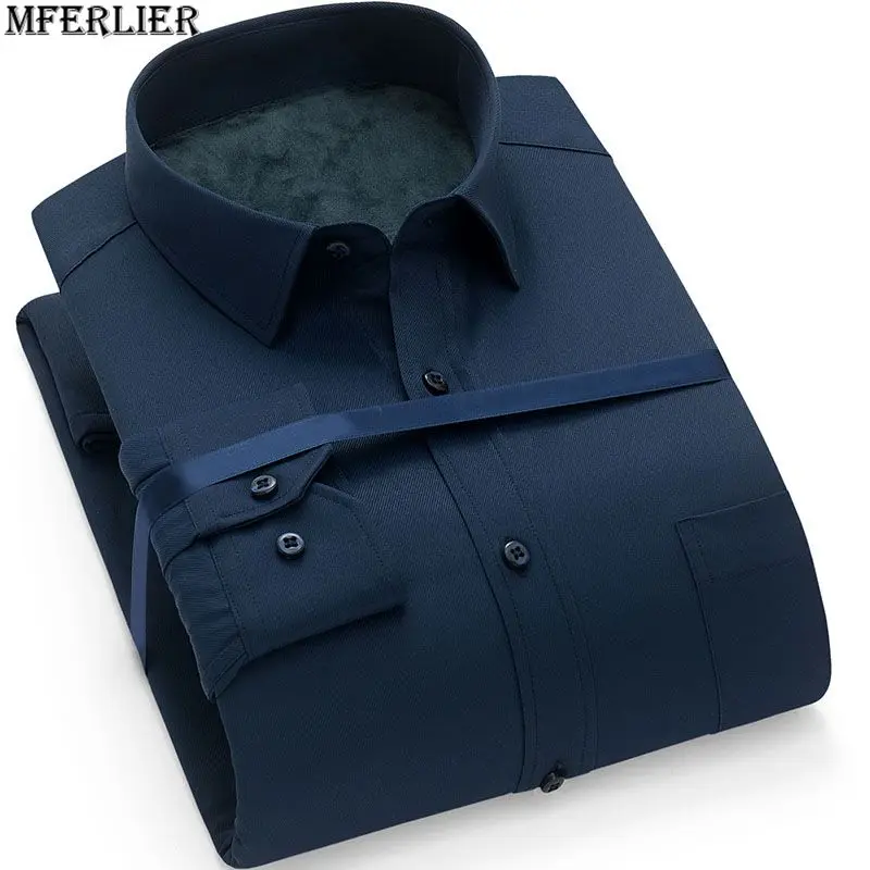 MFERLIER, мужские рубашки, 5XL, 6XL, 7XL, 8XL, обхват груди 136 см, зима, осень, большой размер, длинный рукав, сохраняющий тепло, плюс размер, повседневные рубашки для мужчин - Цвет: BN6012-98