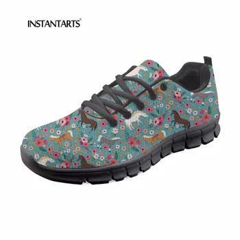 

INSTANTARTS Women Rainbow Crazy Horse Flower Pattern Lace Up Sneakers Tenis Youth Girl Casual Spring Mesh Breathable Flats Shoes