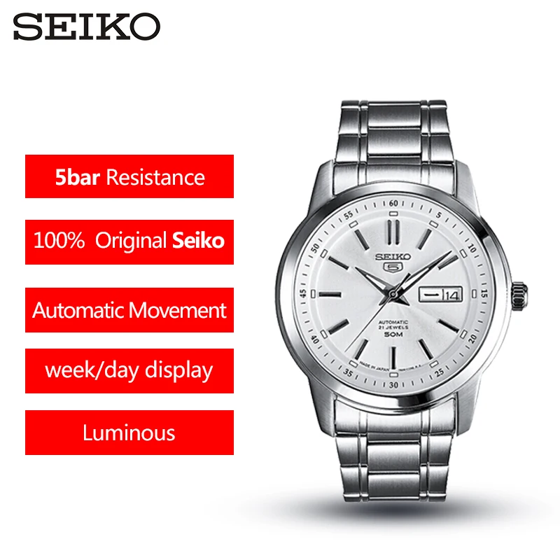 SEIKO 5 бизнес часы светящиеся автоматические механические часы 5 бар водонепроницаемость для плавания двухязычные наручные часы SNKM87J1