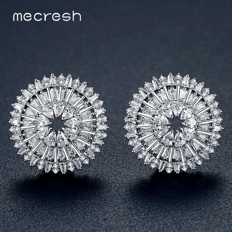 

Mecresh Luxury White Gold Color Micro Round CZ Stud Earrings for Women Bridal Party Earrings Wedding Fashion Jewelry 2018 EH1055