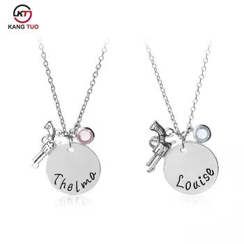 

Wholesale 12sets/lot Letter Louise Thelma Couple Necklace With Gun Charms For Lover's Gifts