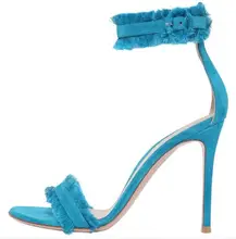 Sexy Light Blue Satin Women Sandals Ankle Strap Tassel Buckle Gladiator Sandals Women Stiletto High Heels Wedding Shoes Bride deleventh new gladiator women shoes double strap buckle stiletto high heels sandals pu black sexy party dress shoes women female