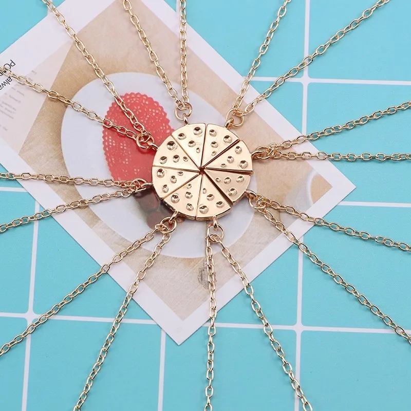 8-Pcs-In-1-Set-Simple-Tiny-Pizza-Pendant-Necklace-Gold-Silver-Food-Best-Friends-Forever