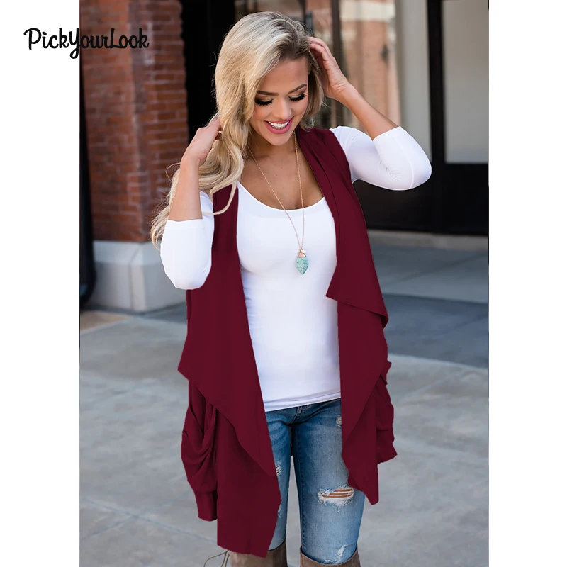 PickyourLook женский кардиган без рукавов однотонное женское кимоно жилет пальто