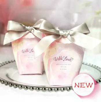 

100 Pcs Romantic Pink Wedding Favors Candy Boxes Sachet Bomboniera Party Favors Gift Box Paper Candy Bags With Ribbons