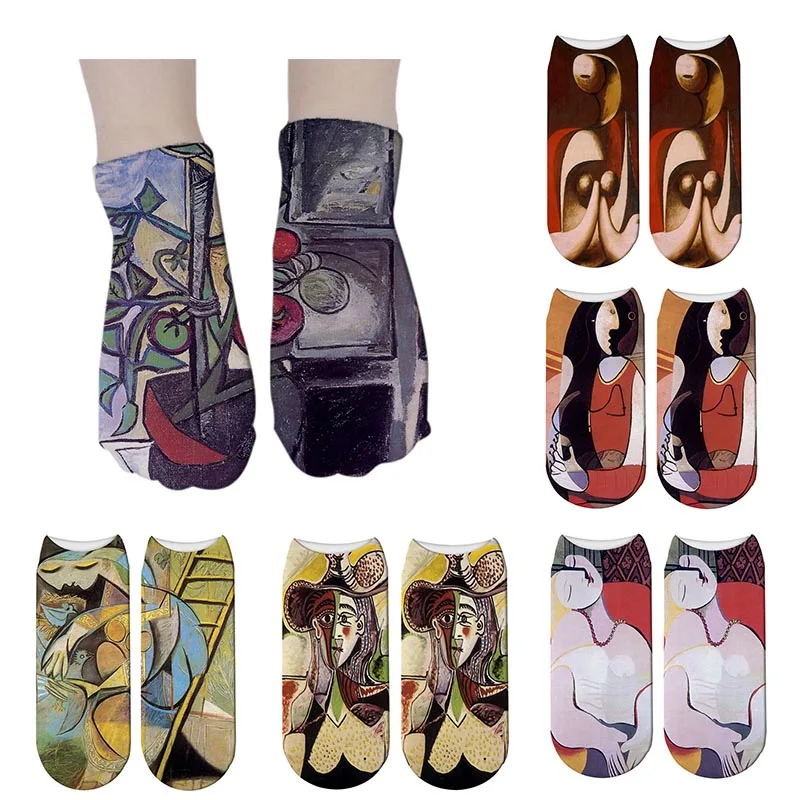 

SexeMara Women Funny Socks 3D Printed Oil Painting Sock Art Van Gogh Mural Socks World Famous Oil Painting Male Cotton Sock