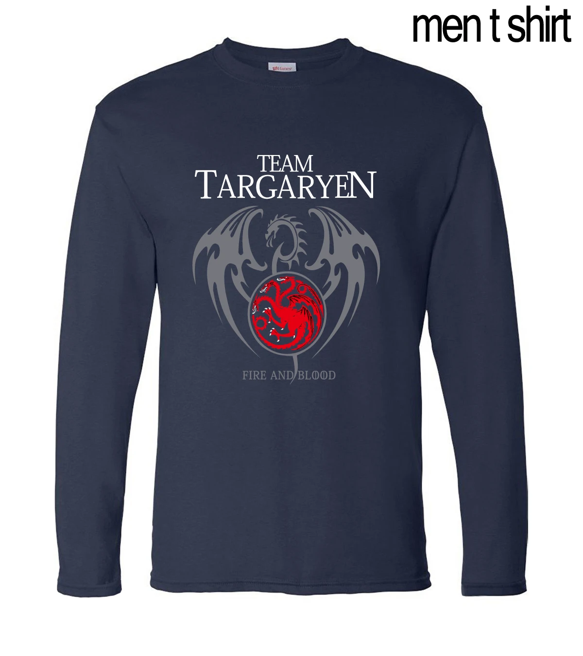 

Hot Sale Targaryen Fire & Blood Game of Thrones Long Sleeve Men T-Shirt 2019 Spring Summer 100% Cotton High Quality Men T-Shirts